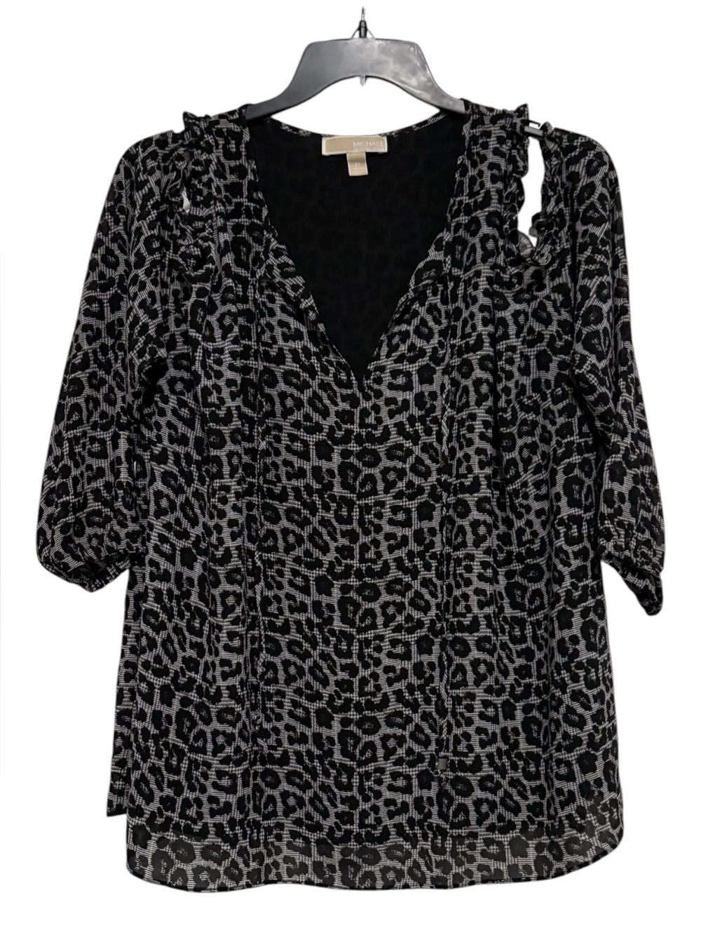 Michael Michael Kors Black & Gray Cold Shoulder Animal Print Blouse